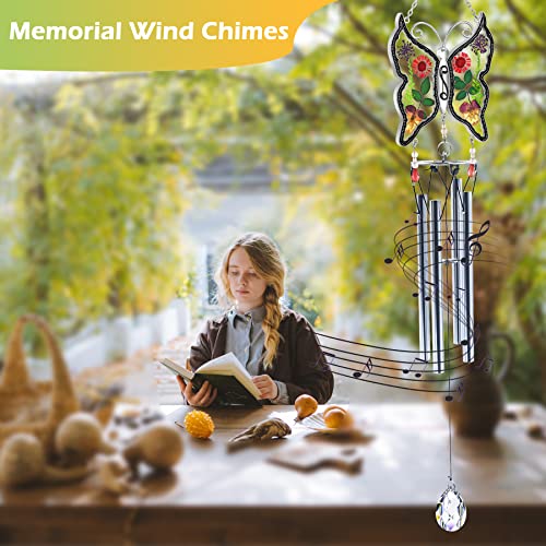 KY&BOSAM Wind Chimes Butterfly Wind Chimes for Outside Real Flower Outdoor Windchimes Gifts for mom Grandma Birthday Nana Gifts Garden Balcony Home Décor Wind Chimes Handmade Memorial Wind Chimes