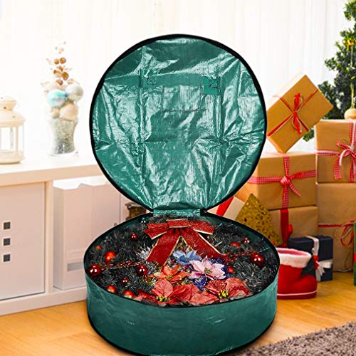 ProPik Christmas Wreath Storage Bag 24" - Garland Holiday Container with Tear Resistant Material - Featuring Heavy Duty Handles and Transparent Card Slot - (Green)