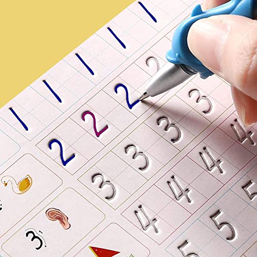 DigMonster™ Magic Ink Copybooks for Kids Reusable Handwriting Workbooks for Preschools Grooves Template Design and Handwriting Aid Practice for Kids The Print Writing (4 Books with Pens)