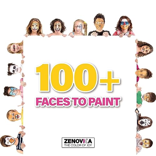 Zenovika Face Painting Kit for Kids - Non-Toxic and Hypoallergenic Face Paint Kit with 28 Colors, Stencils, Book, and Professional Halloween Makeup Kit - Safe and Easy to Use Face Paint Kit for Kids