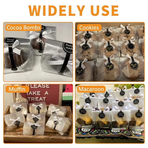 YunKo Cookie Bags for Gift Giving Cellophane Bags Treat Bags for Favors Mini Loaf,Bundt Cake,Hot Cocoa Bomb Packaging With Stickers(100PACK,Black Dot)