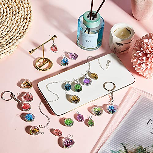 Hicarer Dried Flower Pendant Dried Flower Tree Charms Resin Dried Pressed Flower Pendant Lacework Transparent Glass Ball Beads Round Floating Pendant Mixed Colors for Making Jewelry DIY Craft (20)