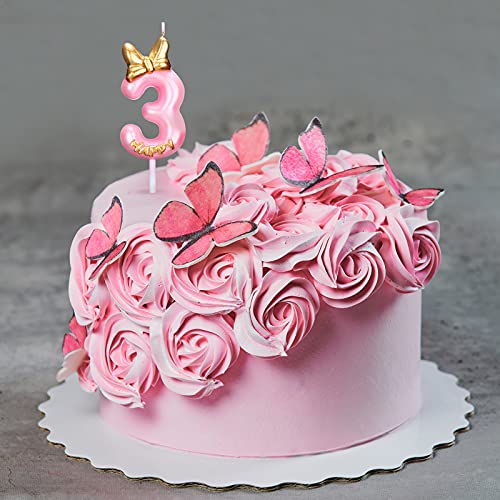 Candle Pink Birthday Candle Girl Happy Birthday Cake Topper, Birthday Candle for Cake Topper Birthday Baking Celebration Reunions Anniversary Party Supplies (Number 3)