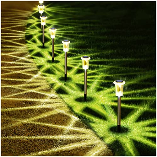 DenicMic Solar Pathway Lights 10 Pack Solar Lights Outdoor Waterproof Stainless Steel Garden Stake Lights for Pathway, Walkway, Driveway, Yard, Garden Decor (Warm White)