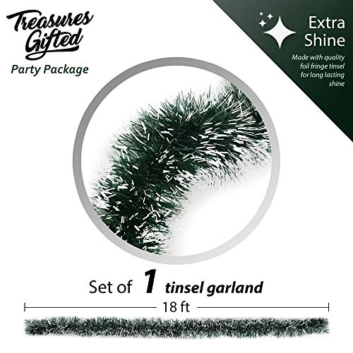 Christmas Tree Pine Green Frost Tip Tinsel Garland Snowy Metallic Streamers Green White Tinsel Garland Celebrate a Holiday Party Ceiling Hanging Decors Indoor and Outdoor Disco Party Supplies