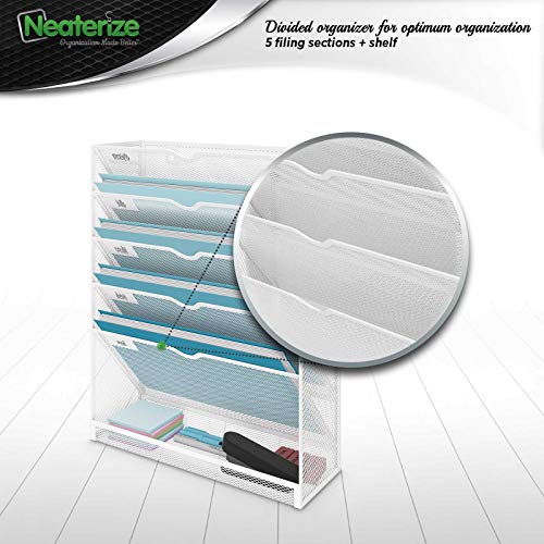 NEATERIZE Item Container, Mail Organizer for Wall, Mesh Hanging File Organizer, For Papers, Folders, Files Clipboard & Magazine Organization - Home, Office Classroom Or Doctor, Metal, White