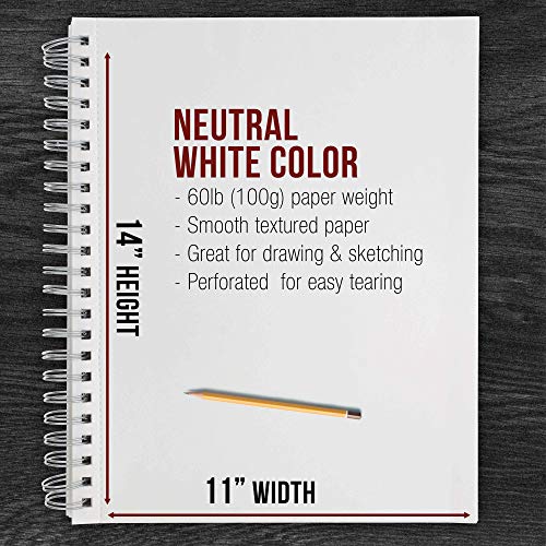U.S. Art Supply 11" x 14" Sketch Book Pad, Pack of 2, 100 Sheets Each, 60lb (100gsm) - Spiral Bound Artist Sketching Drawing Paper Pad, Acid-Free - Graphite Colored Pencils, Charcoal - Adults Students