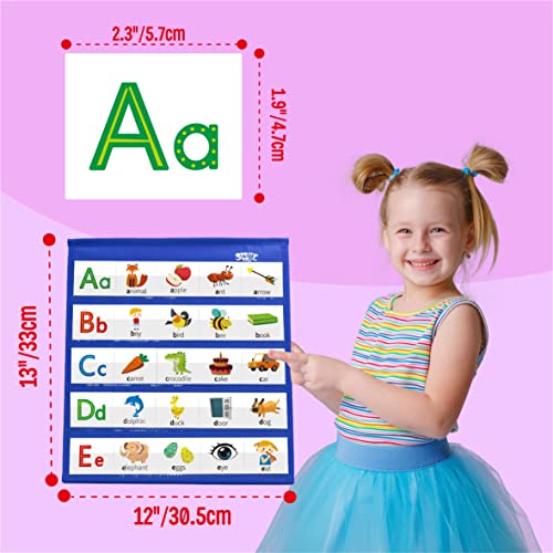 Desktop Pocket Chart, 120 Dry-Erase Double Sided Cards Includes 26 Letters with Images and 120 First Words, Self-Standing Tabletop Pocket Chart for Kids Teacher Classroom Home Use (13 X 12inch)