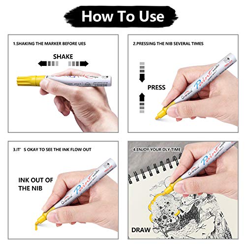 Silver Paint Markers Pens - Single color 6 Pack Permanent Oil Based Metallic Paint Pen, Medium Tip, Quick Dry and Waterproof Marker for Rock, Wood, Fabric, Plastic, Canvas, Glass, Mugs, Canvas