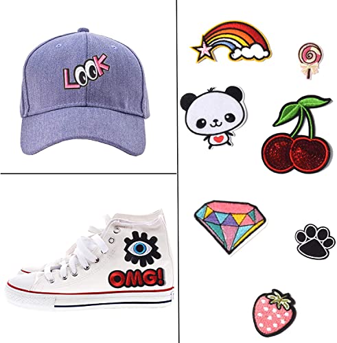 J.CARP 70Pcs Random Assorted Embroidered Iron on Patches, Cute Sewing Applique for Jackets, Hats, Backpacks, Jeans, DIY Accessories