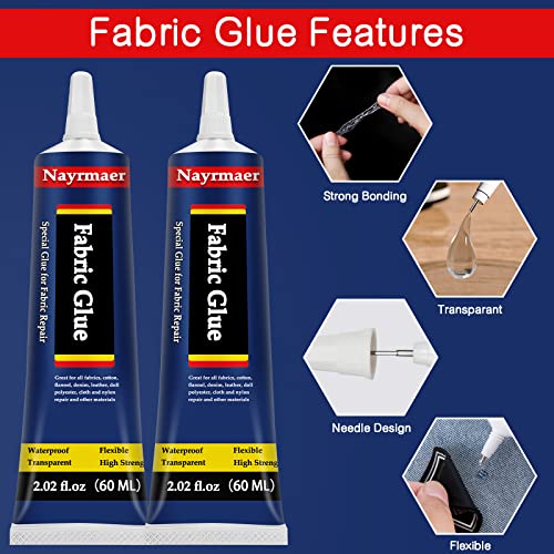 Fabric Glue, Permanent Clear Washable Clothing Glue for All Fabrics, Cotton, Flannel, Denim, Leather, Polyester, Doll Repair, 24 Hours Dry and Waterproof (Fabric Glue)