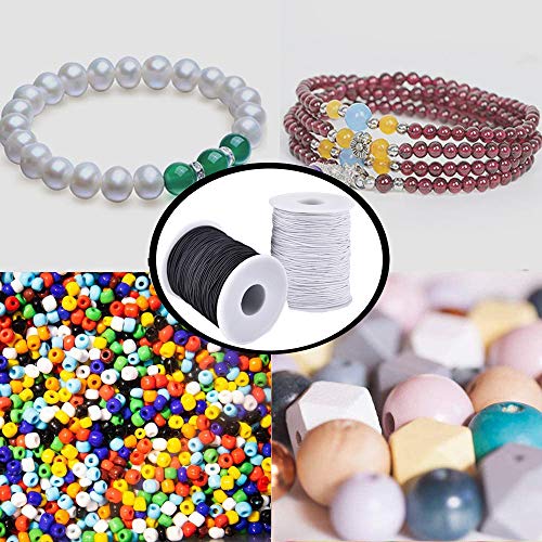 Elastic String for Bracelets, 2 Rolls 1 mm Sturdy Stretchy Elastic Cord for Jewelry Making, Necklaces, Beading Black and White