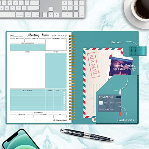 Regolden-Book Meeting Notebook for Work with Action Items, Project Planner Notebook for Note Taking, Office/Business Meeting Notes Agenda Organizer for Men & Women, 160 Pages (7”x10”), Teal