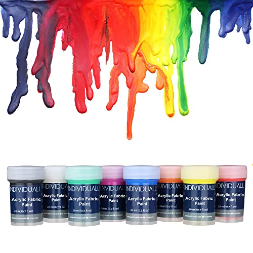 individuall Premium Fabric & Textile Paints Professional Grade Clothing Paint Set Art and Hobby Paints Craft Paint Set with 8 x 20 ml / 0.7 fl oz Vivid Colors for Beginners, Students, & Artists