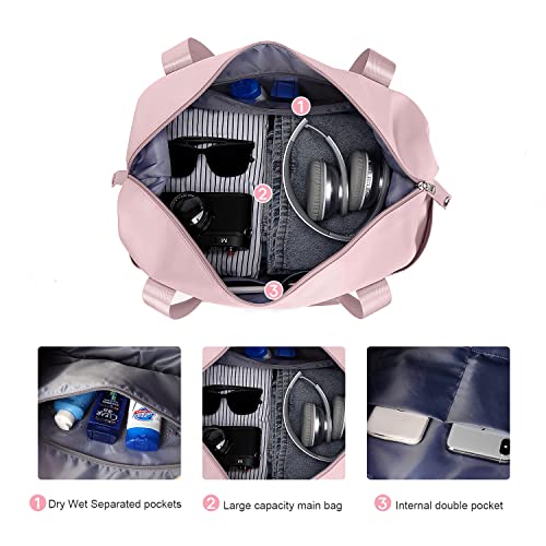 Large Travel Tote Bag, Waterproof Expandable Duffel Gym Tote Bag,Weekender Carry On Overnight Bags for Women with Trolley Sleeve Wet Pocket,travel duffel bags,Pink