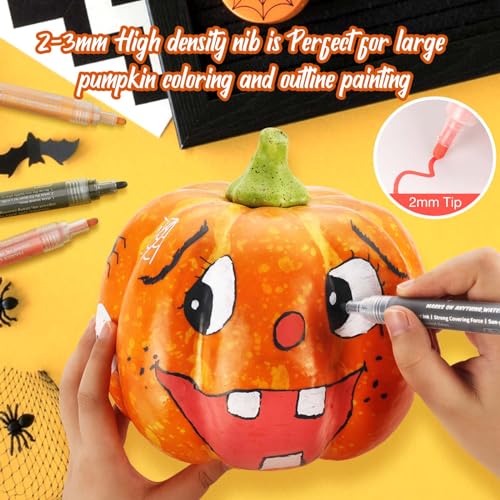 JR.WHITE Acrylic Paint Pens Paint Markers for Rock Painting, Canvas, Wood, Glass, Fabric, Metal, Plastic, Arts Crafts Easter Eggs, Pumpkin, Scrapbooking Supplies, Graffiti Markers for Adults Kids