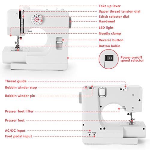 Sewing Machine, Mini Sewing Machine, Electric Portable Sewing Machine for Beginners, 12 Stitch Dual Speed with Foot Pedal & Sewing Kit