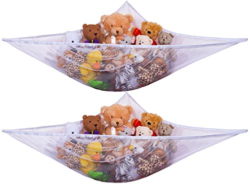Handy Laundry Jumbo Toy Hammock, White, Organize Stuffed Animals & Children's Toys with This Mesh Hammock, Great Decor, Neatly Organizing Kid's Toys and Stuffed Animals, Expands to 5.5 feet, (2-Pack)