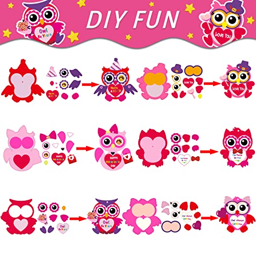 chiazllta 30 PCS Valentine's Day Craft Kits DIY Owl Craft for Kids Valentine's Heart Craft Make Your Own Owl Bulk Set for Home Classroom Game Activities