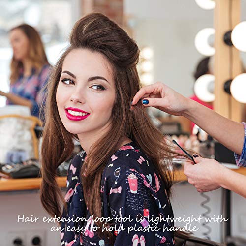 10 Pieces Hair Extension Loop Needle Threader Pulling Hook Tool and Bead Device Tool Black Loop Threader for Hair or Feather Extensions (Black)