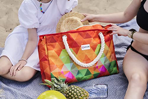 SHYLERO Beach Bag and Pool Bag. Has Airtight Pouch, Key Holder. Beach Tote is Zippered, Waterproof (IP64) - L22xH15xW10