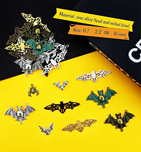 JIALEEY 33PCS Bat Charms Mixed Halloween Spooky Flittermouse Flying Vampire Bat Connector Charms Pendants DIY for Jewelry Making Crafting