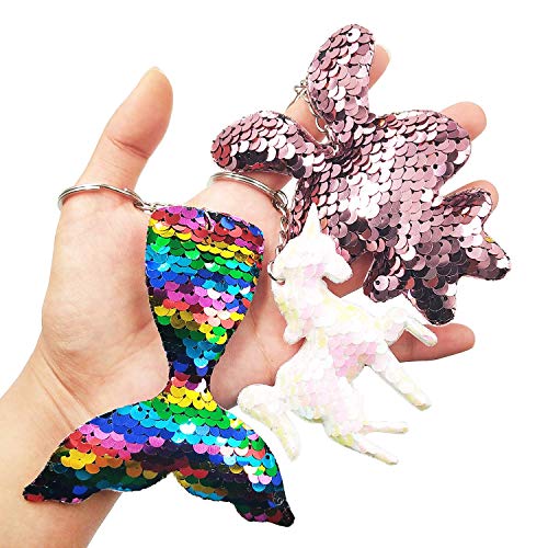 GuassLee 20pcs Flip Sequin Keychain Party Favors for Kids Girls Backpack Unicorn Mermaid Keychains for Kids Birthday Goody Bag Fillers Easter Halloween Party Favors Basket Stuffers Gifts