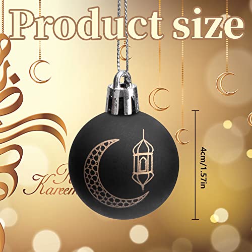 24 PCS Ramadan Ornament Ball, 1.57" Black Gold Eid Mubarak Hanging Balls, Ramadan Mubarak Ornaments for Islamic Muslim Tree Party Decor