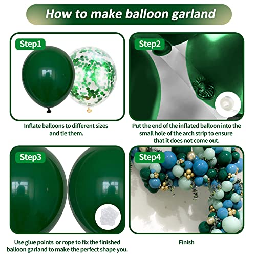 Green Balloons Garland Arch Kit 125pcs Different Sizes 18 12 10 5 Inch Emerald Dark Green and Green Confetti Latex Balloons for Anniversary Birthday Party Graduation Jungle Theme Christmas Decorations