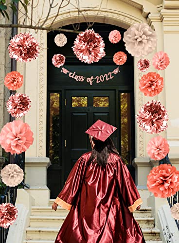 20 PCS Rose Gold Party Decorations - Metallic Foil and Tissue Paper Pom Poms - Birthday Party Decoration - Baby Shower - Bridal Shower - Bachelorette - Garden Party - 14", 10", 8", 6"