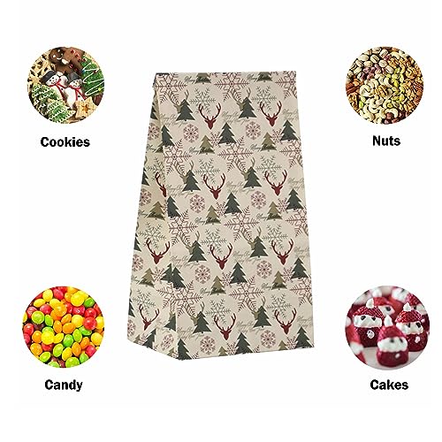 Christmas Treat Bags, 24 Pcs Christmas Paper Bags, 24 Pcs Christmas Stickers, Christmas Goodie Bag Party Supplies for Classrooms, Party Favors, Kraft Holiday Goody