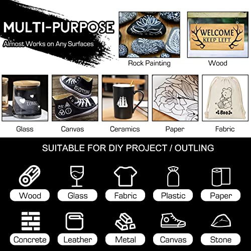 White Paint Pen, 8 Pack 0.7mm Acrylic Paint Pens Acrylic Markers 6 White 2 Black Paint Pens for Rock Painting Wood Canvas Glass Metallic Ceramic Tire Graffiti Paper Drawing, Extra Fine Tip Opaque Ink