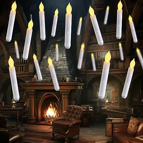 Set of 24 Flamelesss LED Taper Candles with Warm White Flickering Flame Light, Battery Operated Floating Candles, LED Taper Handheld Candlesticks for Church Party Halloween Decorations