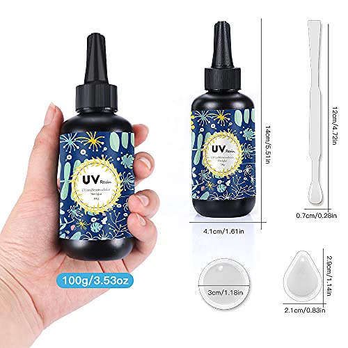 Crystal Clear Hard UV Resin Upgraded Formula Ultraviolet Fast Curing Resin for Jewelry Making Craft Decoration, Hard Transparent Glue Solar Cure Sunlight Activated Resin (100g)
