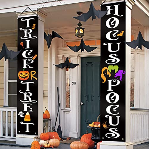 ORIENTAL CHERRY Halloween Decorations Outdoor - Halloween Decor - Trick Or Treat Hocus Pocus Large Witch Banners Porch Signs - For Front Door Outside Yard Garland Party Supplies - Orange Black