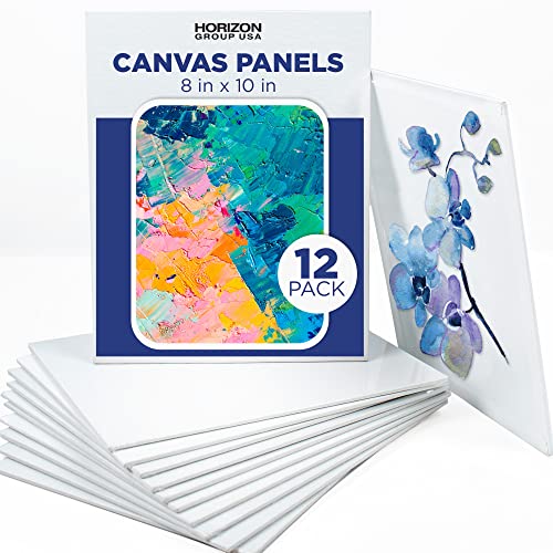 Horizon Group USA 8x10 Canvas Panel Boards Value Pack of 12, Primed, Perfect for Painting Projects, Watercolor, Oil & Acrylic Paints, Paint Canvas for Kids, Students, & Professionals