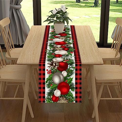 Linen Red and Black Buffalo Check Plaid Christmas Table Runner 72 Inches Long Seasonal Winter Christmas Xmas Holiday Farmhouse Style Table Decoration
