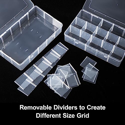 Gospire 2PCS 15 Large Grids Clear Plastic Jewelry Box Organizer Storage Container with Removable Dividers