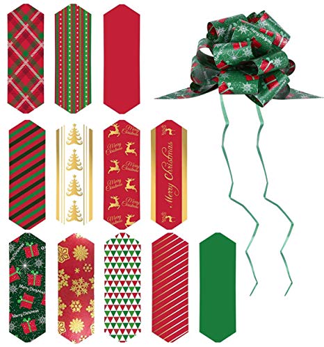 PintreeLand 12PCS Christmas Gift Bows, 5” Xmas Wrap Pull Bows with Ribbon Wrapping Accessory for Present, Florist, Bouquet, Basket Decor, Easy to Assemble