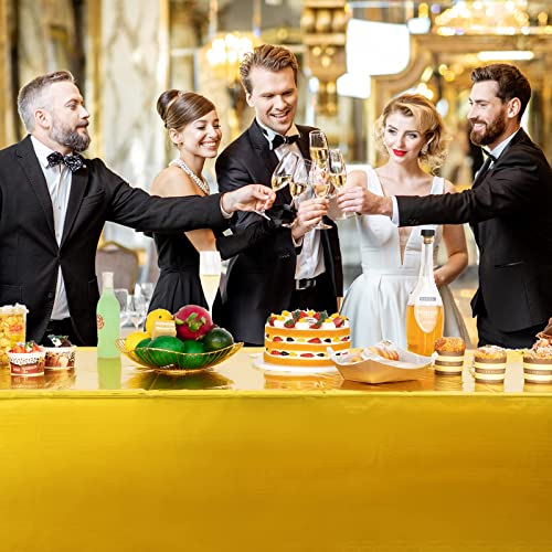 Foil Party Rectangular Table Covers Table Cloth 54 x 108 Inch Shiny Plastic Waterproof Tablecloth Party Table Cover for Wedding Anniversary Engagement Party (Gold, 3 Pieces)