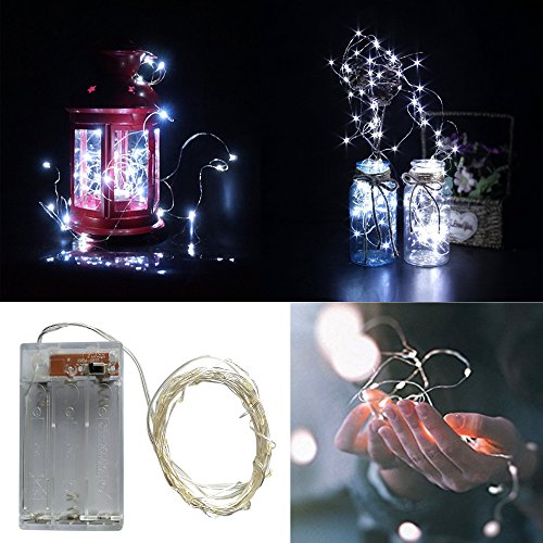 BXROIU 2 x20LEDs Fairy Lights Battery Operated, Silver Wire 2 Mode Chains String Lights for Bedroom Christmas Party Decoration (Cool White, 6.6)