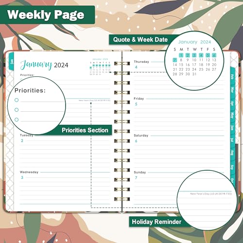 2024 Planner - 2024 Planner Weekly and Monthly, 2024 Calendar Planner, 6.4'' x 8.5'' Planner 2024 with Inner Pocket, Elastic Closure, Thick Paper, Jan. 2024 - Dec. 2024