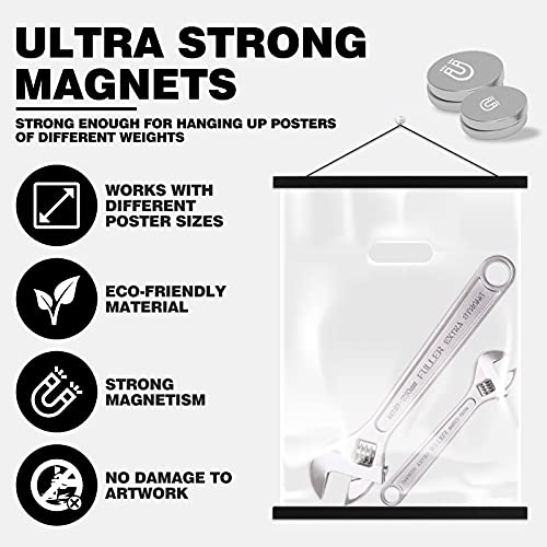 Ywlake Magnetic Poster Hanger, 8x10 8x20 8x11 Poster Frame Wood Wooden Magnet Print Posters Dowel Scroll Hanger Hangers Hanging Kit for Walls Map Canvas Artwork (Black, 8")