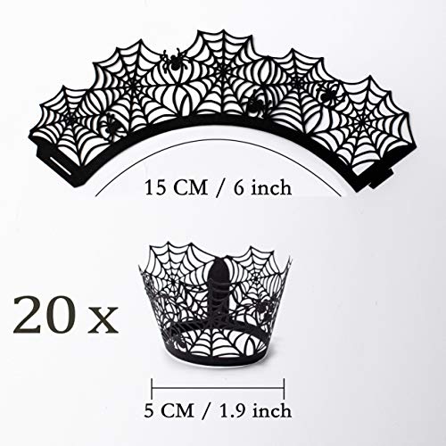 Whaline 60 Pack Halloween Cupcake Wrappers Spiderweb/Witch/Castle Laser Cut Paper Liners Holders for Halloween Party Wedding Birthday Decoration (Black)