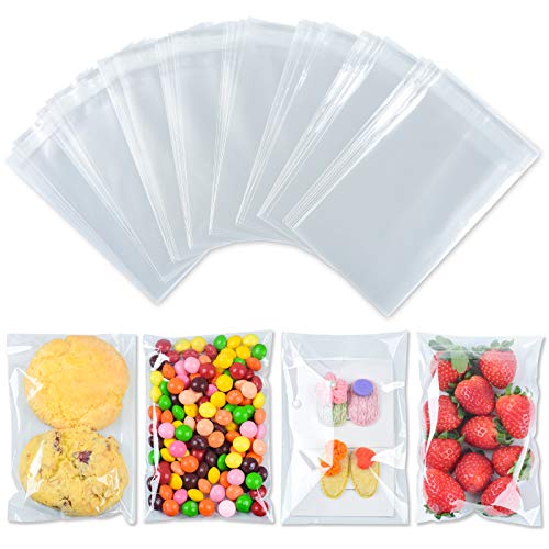 350 Pcs 4x6" Clear Cookie Bags, Self Sealing Cellophane Treat Bags, Great for Gift Giving or Party Favors Packaging, Resealable Candy, Dessert, Bakery Cello Wrapper Bags