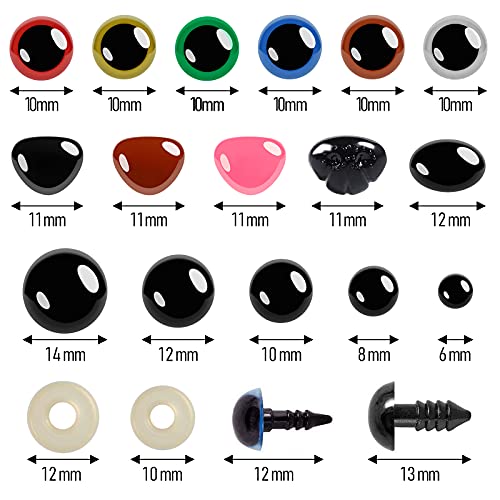 600pcs Plastic Colored Safety Eyes and Noses for Amigurumi, 6mm~14mm