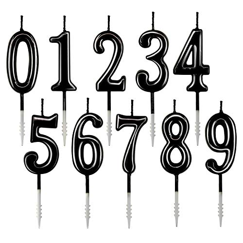 Beanlieve Black Numeral Birthday Candles - Cake Numeric Candles Number 0 1 2 3 4 5 6 7 8 9,Used for Cake Decoration on Birthday Parties and Wedding Anniversary Celebrations(10 Pieces)