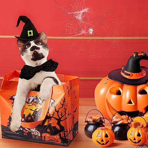 YANGTE 8 Pack Halloween Bags Trick or Treat Bags, Reusable Non-Woven Halloween Tote Bags with Handles - Ideal Gift Bags for Halloween, Halloween Supplies, Trick or Treat Halloween Party Favor Bags