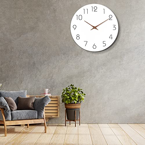 Mosewa Wall Clock 10 Inch Silent Non Ticking Wood Wall Clocks Battery Operated - Wooden White Modern Office Simple Minimalist Clock Decorative for Kitchen,Home,Bathroom,Living Room(10" White)