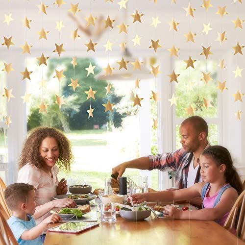 Glitter Star Garland Banner Decoration, 130 Feet Bright Star Hanging Bunting Banner Backdrop for Engagement Wedding Baby Shower Birthday Christmas Party Decor (Champagne Gold)